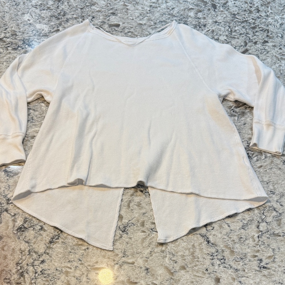 Free People We The Free Ivory Waffle Knit Split Back Thermal Top Small - Picture 14 of 14